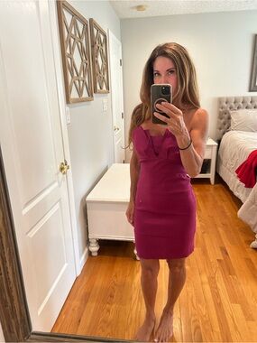 Strapless Magenta Sheath Dress with Structured Bodice
